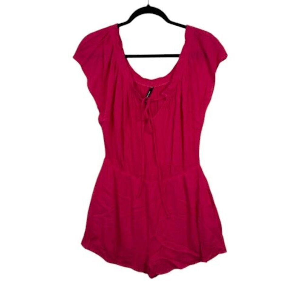 Smell the Roses Short Romper Deep Pink Elastic Waist and Neck w/Tie Size Large